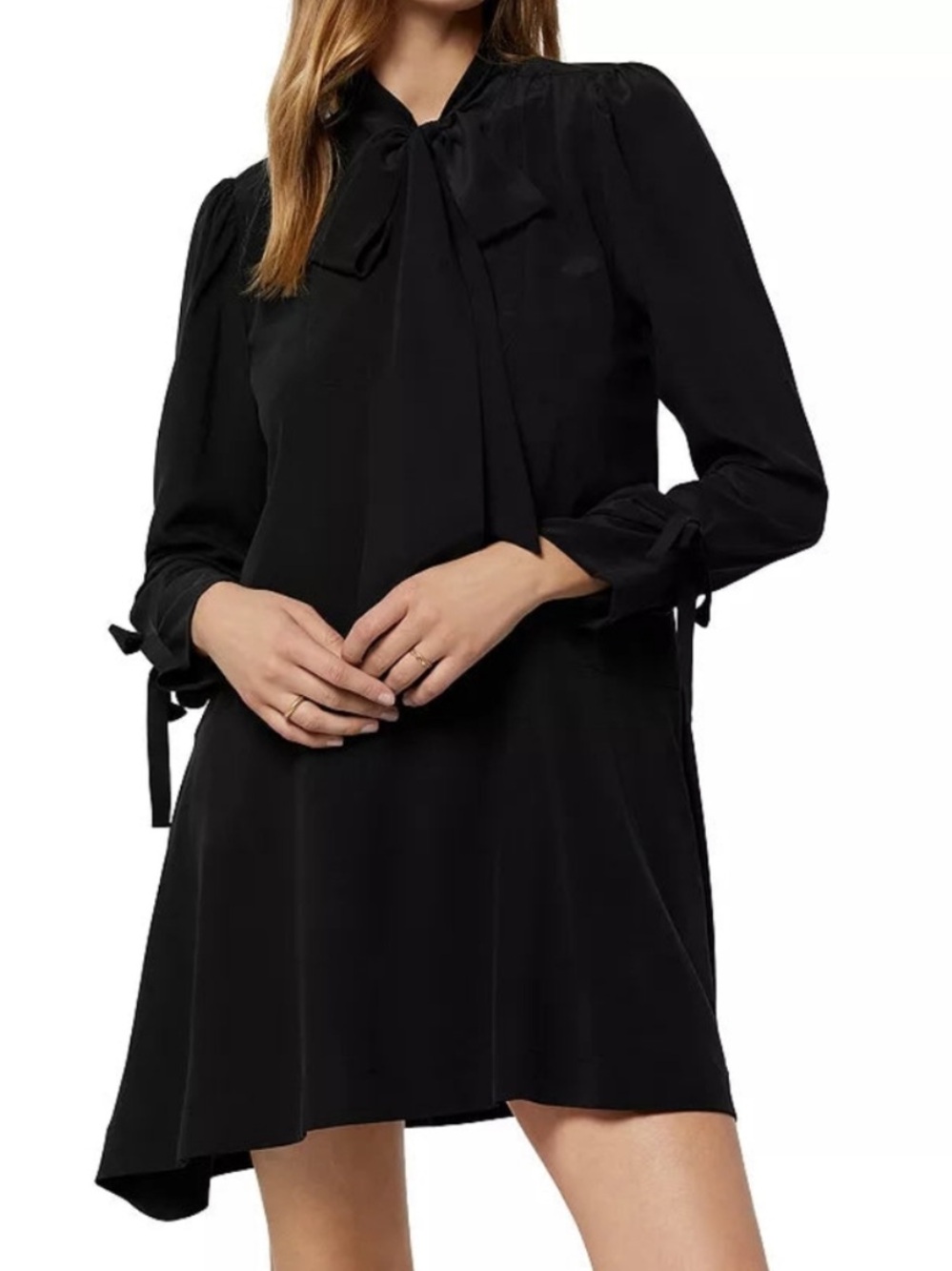 Joie Black Silk Tie-Neck Mini Dress